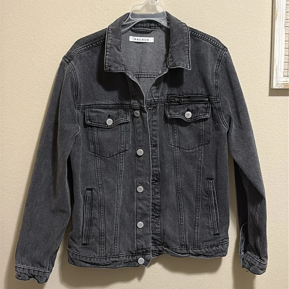 PacSun Men’s Hunter Classic Fit Trucker Jean Jacket Black Wash Denim Size Medium - Picture 3 of 10